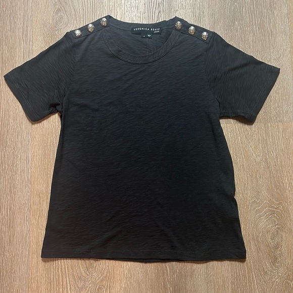 NWOT Veronica Beard Crew Neck Tee w/ Large Embellishment Buttons - Picture 1 of 9